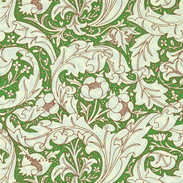 Morris & Co. Wallpaper Bachelors Button Leaf Green/Sky | Allium Interiors