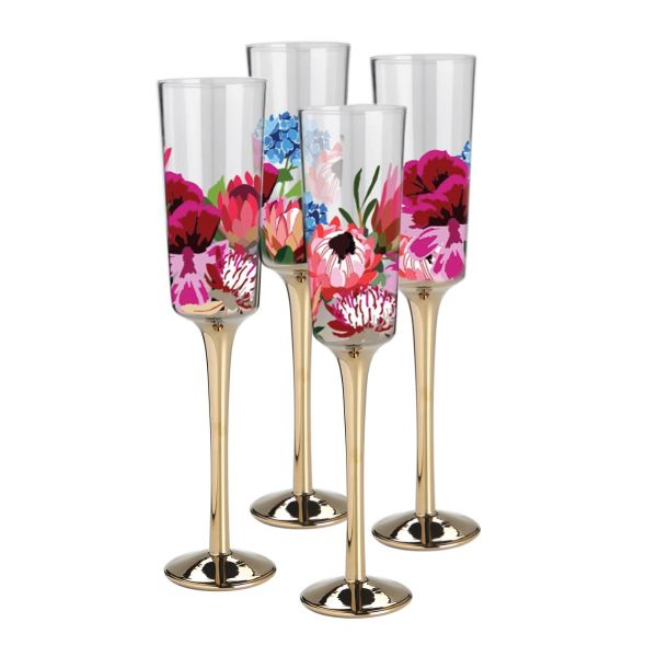 Nel Lusso Botanic Blooms Champagne Flute Set of 4 | Allium Interiors
