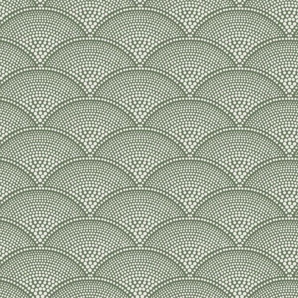 Cole And Son Fabric Feather Fan Jacquard Cream on Olive Green | Allium Interiors