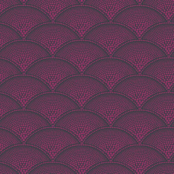 Cole And Son Fabric Feather Fan Jacquard Magenta on Charcoal | Allium Interiors