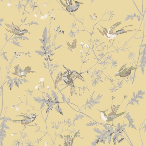 Cole And Son Fabric Hummingbirds Silk Gold & Soft Grey | Allium Interiors