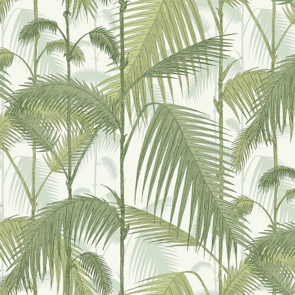 Cole And Son Fabric Palm Jungle Linen Union Olive Green on White | Allium Interiors