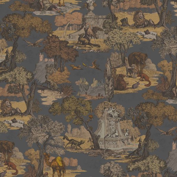 Cole And Son Fabric Versailles Grand Ginger on Charcoal | Allium Interiors