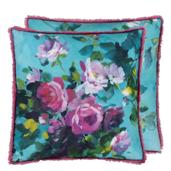 Designers Guild Cushion Bouquet De Roses Turquoise | Allium Interiors