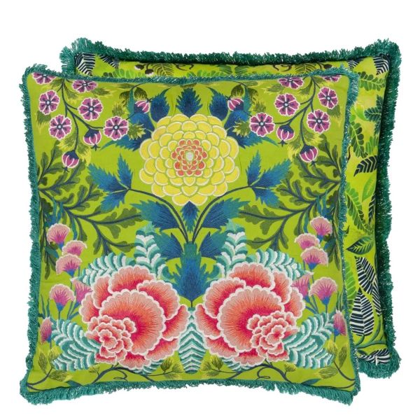 Designers Guild Cushion Brocart Decoratif Embroidered Lime | Allium Interiors