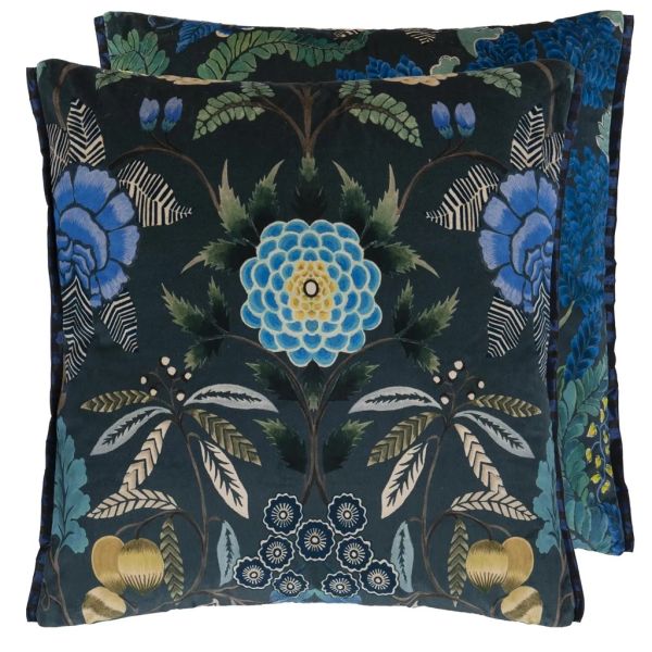 Designers Guild Cushion Brocart Decoratif Velours Indigo | Allium Interiors