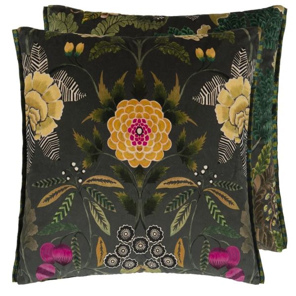Designers Guild Cushion Brocart Decoratif Velours Olive | Allium Interiors