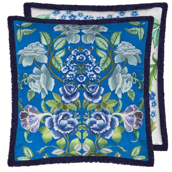 Designers Guild Cushion Eleonora Embroidered Cobalt  | Allium Interiors