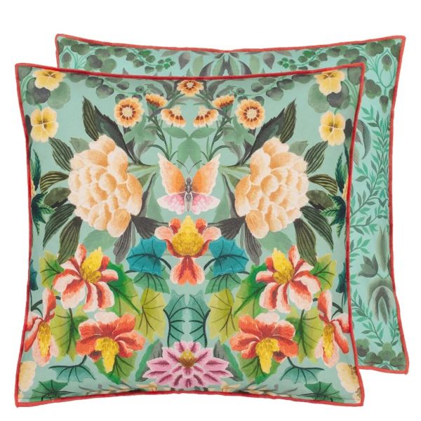 Designers Guild Cushion Ikebana Damask Aqua | Allium Interiors