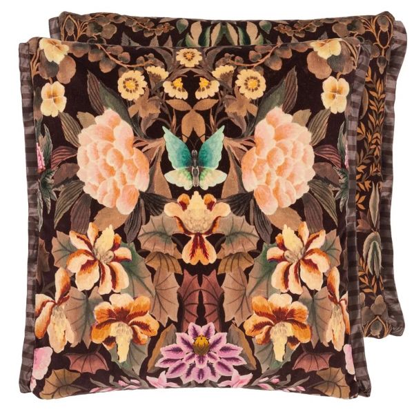 Designers Guild Cushion Ikebana Damask Chocolate Velvet | Allium Interiors