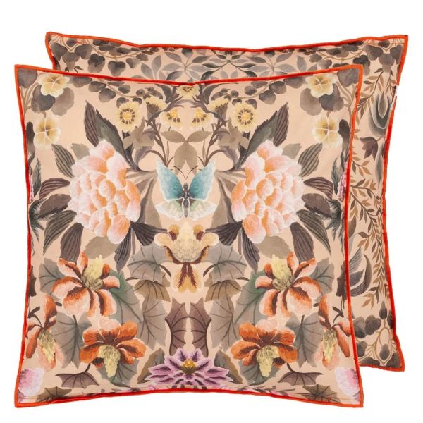 Designers Guild Cushion Ikebana Damask Coral | Allium Interiors