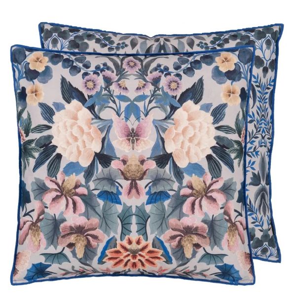 Designers Guild Cushion Ikebana Damask Slate Blue | Allium Interiors