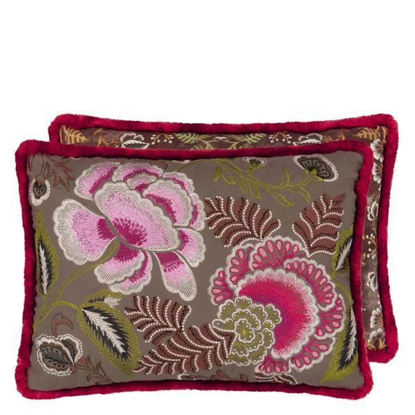 Designers Guild Cushion Rose De Damas Embroidered Cranberry | Allium Interiors