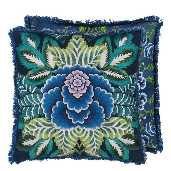 Designers Guild Cushion Rose De Damas Embroidered Indigo | Allium Interiors