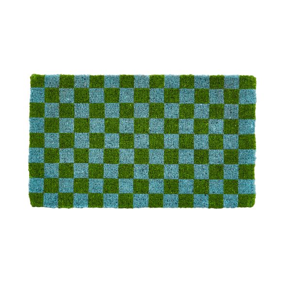 Bonnie And Neil Door Mat Checkers Blue Green | Allium Interiors