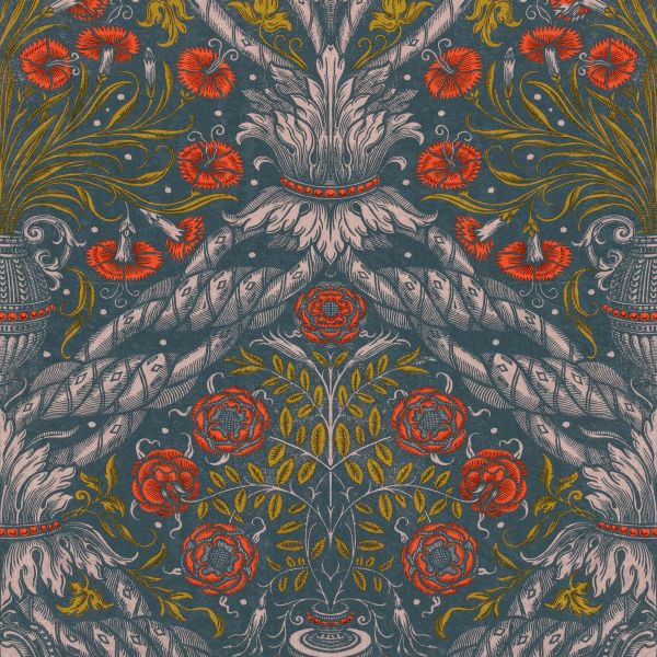 Mind The Gap Wallpaper Floral Ornament Scarlet | Allium Interiors