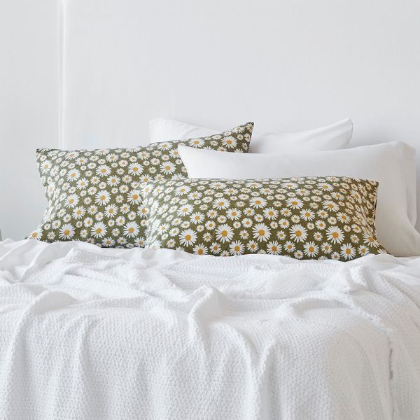 George Street Linen Pillowcase Pair Daisy Green | Allium Interiors