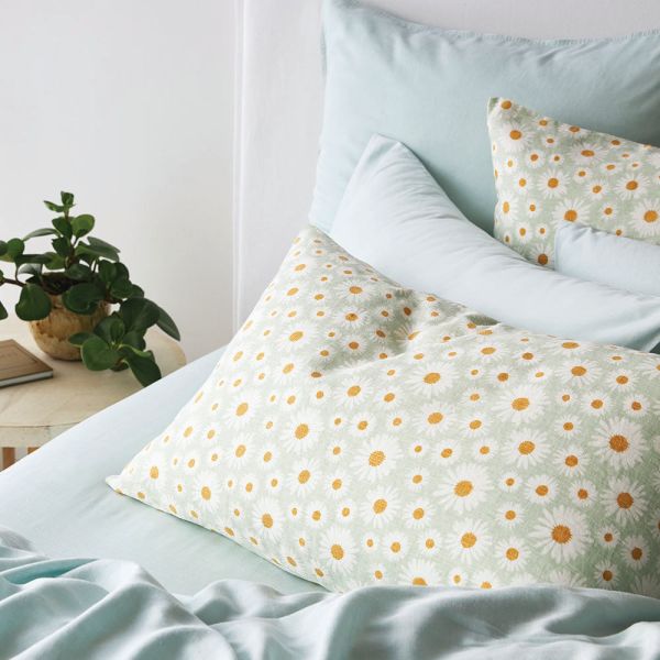 George Street Linen Pillowcase Pair Daisy Sage | Allium Interiors