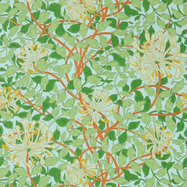 Morris & Co. Wallpaper Honeysuckle Sky/Burnt Orange | Allium Interiors