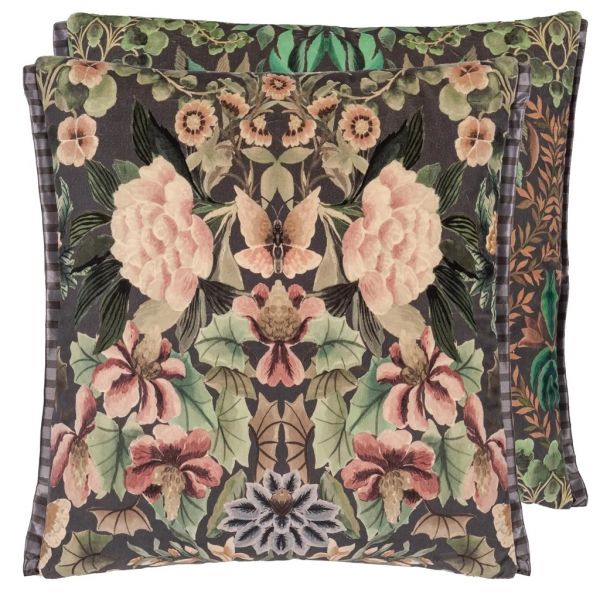 Designers Guild Cushion Ikebana Damask Graphite Velvet | Allium Interiors
