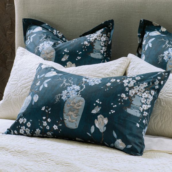 Bianca Lorenne Ikebana Teal Pillowcase Pair | Allium Interiors