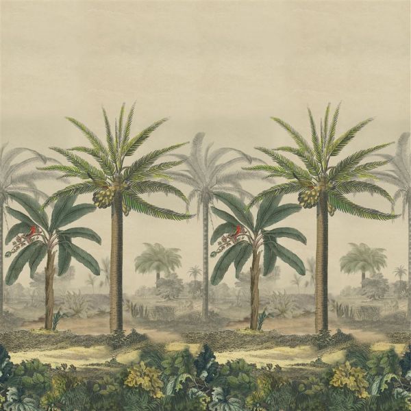 John Derian Wallpaper Palm Trail Scene 2 Sepia | Allium Interiors