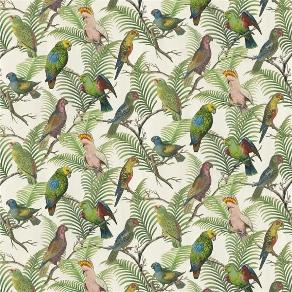 John Derian Fabric Parrot And Palm Azure | Allium Interiors