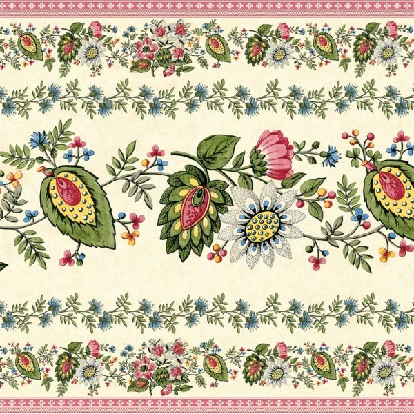 John Derian Wallpaper Border Folk Flower Parchment | Allium Interiors