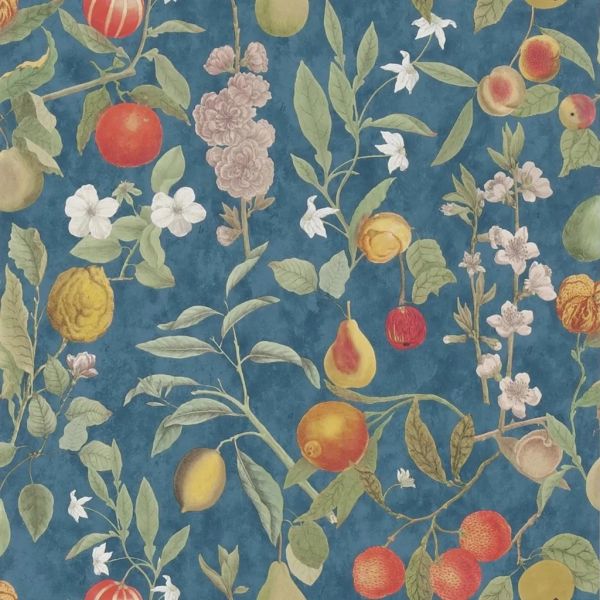 John Derian Wallpaper Orchard Fruits Indigo | Allium Interiors