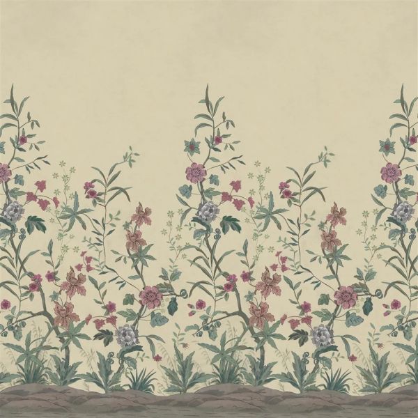 John Derian Wallpaper Peacock Toile Parchment Scene 2 | Allium Interiors