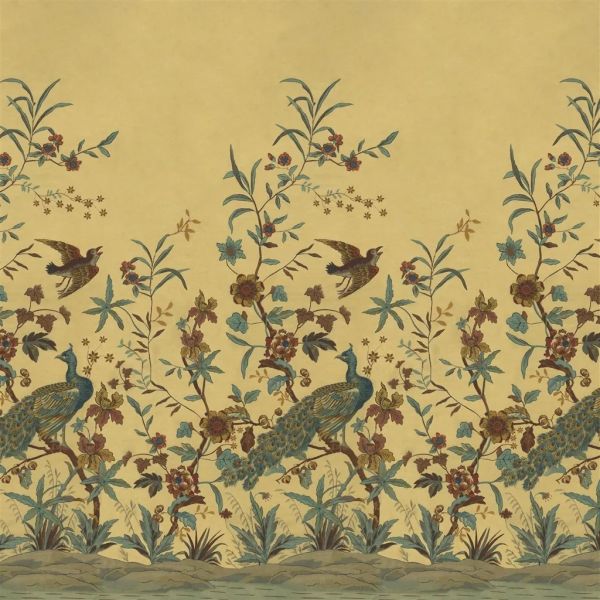 John Derian Wallpaper Peacock Toile Sepia Scene 1 | Allium Interiors