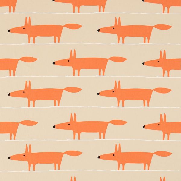 Scion Fabric Mr Fox Applique Tangerine/Linen | Allium Interiors