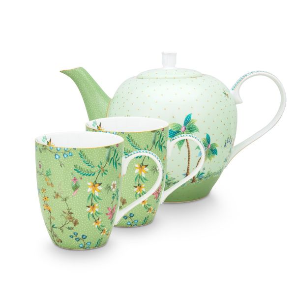Pip Studio Jolie Flowers Green Tea Set Large | Allium Interiors