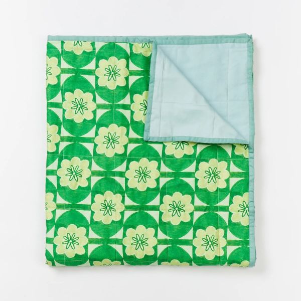 Bonnie And Neil Quilted Throw Bloom Green | Allium Interiors