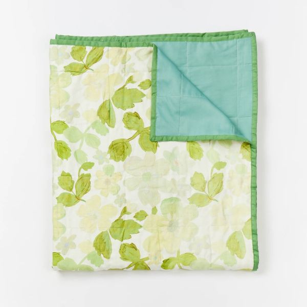 Bonnie And Neil Quilted Throw Mini Pastel Floral Green | Allium Interiors