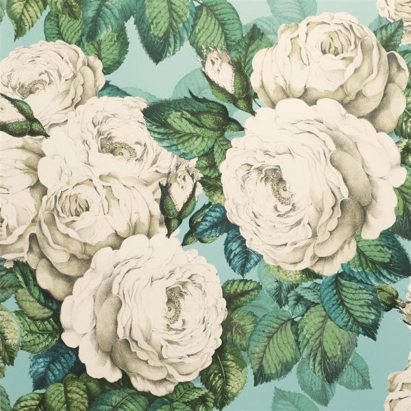 John Derian Wallpaper The Rose Swedish Blue | Allium Interiors