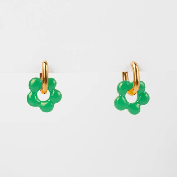 Stella+Gemma Earring Gold Hoop Resin Flower Emerald | Allium Interiors