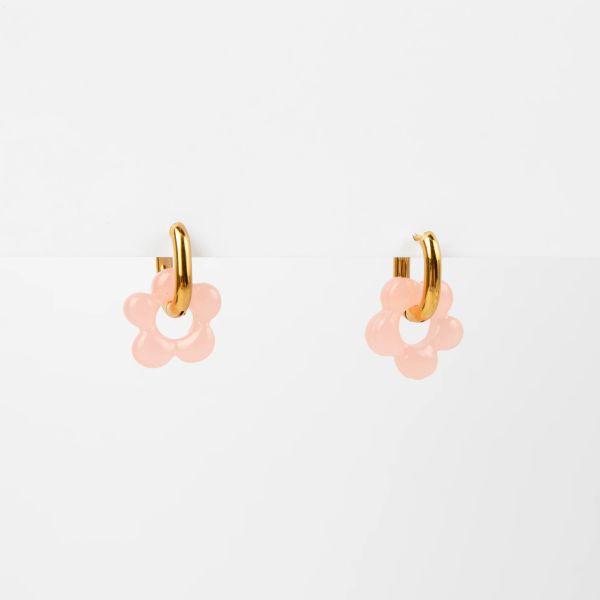 Stella+Gemma Earring Gold Hoop Resin Flower Pink | Allium Interiors