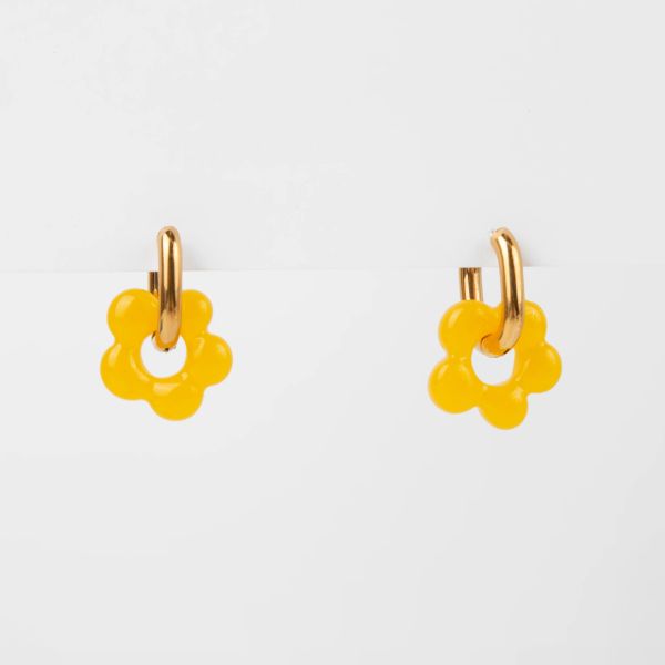 Stella+Gemma Earring Gold Hoop Resin Flower Yellow | Allium Interiors