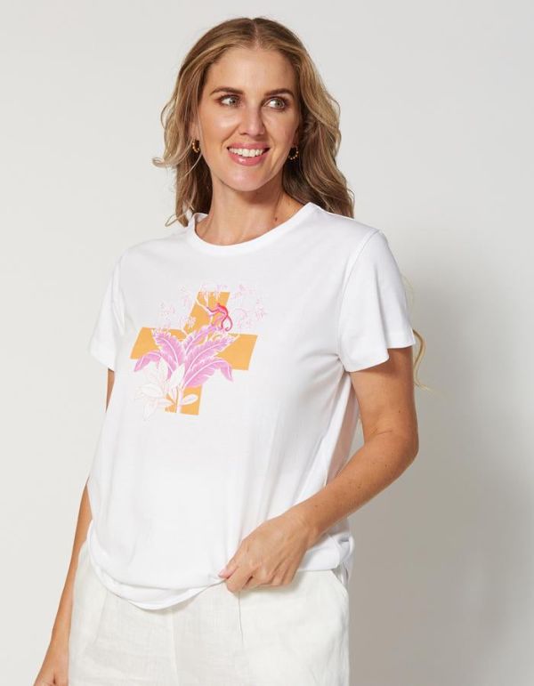 Stella+Gemma T Shirt White Tulleries Topaz Cross | Allium Interiors