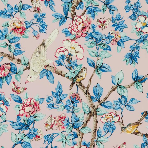 Sanderson Wallpaper Caverley Rose/French Blue | Allium Interiors
