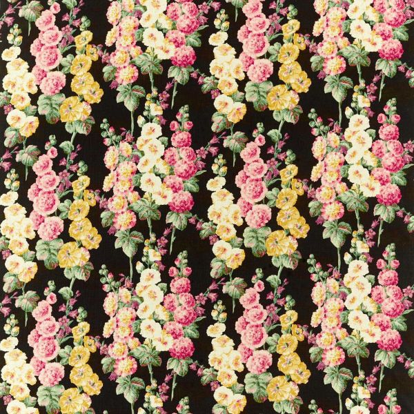 Sanderson Fabric Hollyhocks Ebony/Cerise | Allium Interiors