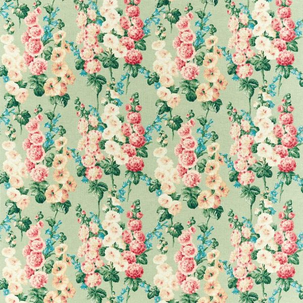 Sanderson Fabric Hollyhocks Sage/Rose | Allium Interiors