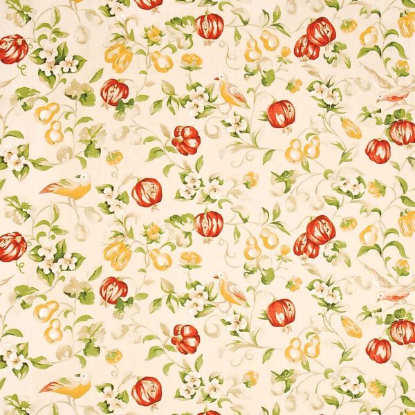 Sanderson Fabric Pear And Pomegranate Lemon/Vermilion  | Allium Interiors