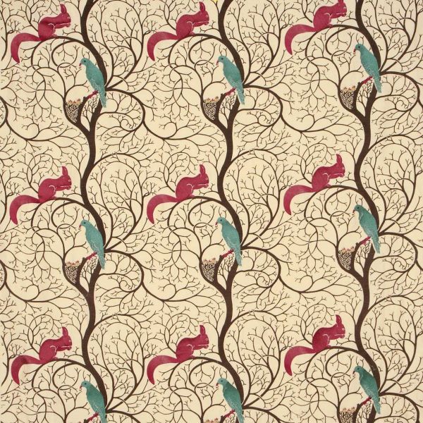 Sanderson Fabric Squirrel & Dove Teal/Red | Allium Interiors