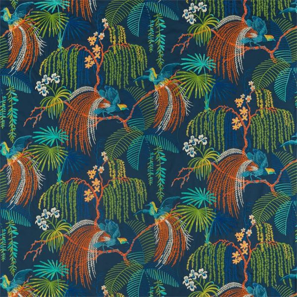 Sanderson Fabric Rain Forest Embroidery Tropical Night | Allium Interiors
