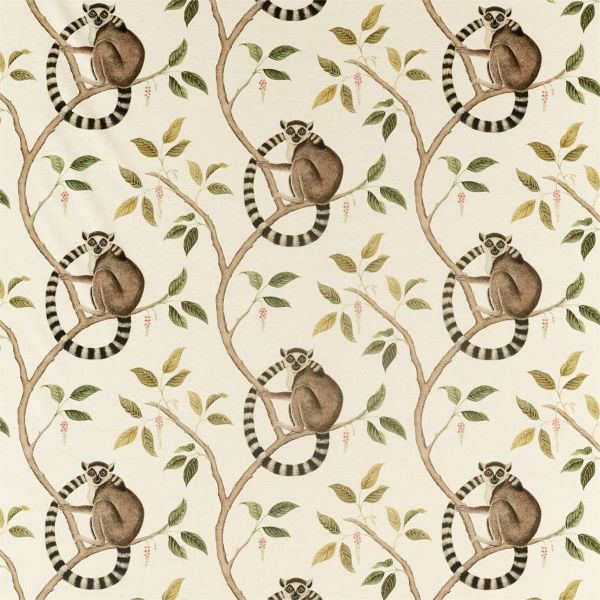 Sanderson Fabric Ringtailed Lemur Olive  | Allium Interiors