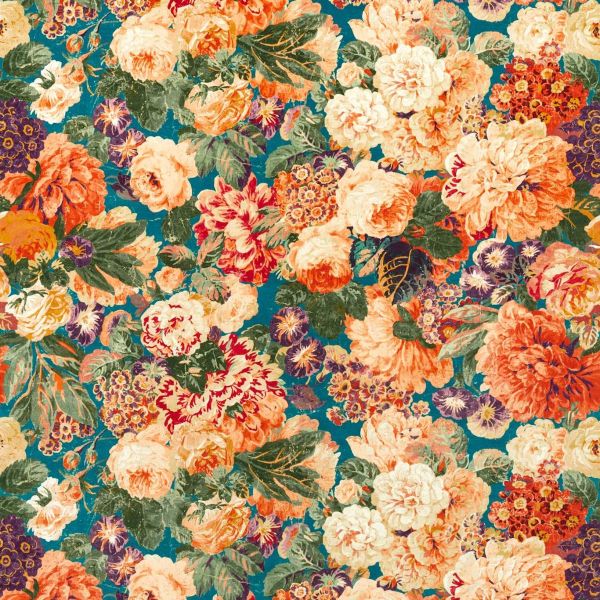 Sanderson Fabric Very Rose And Peony Kingfisher/Rowan | Allium Interiors