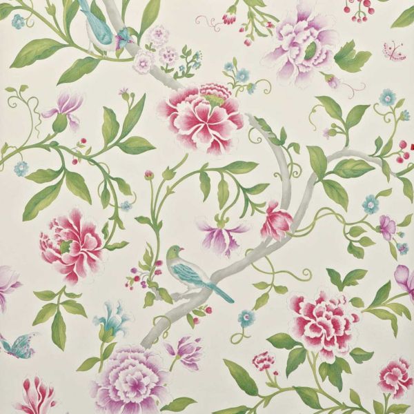Sanderson Wallpaper Porcelain Garden Magenta/Leaf Green | Allium Interiors