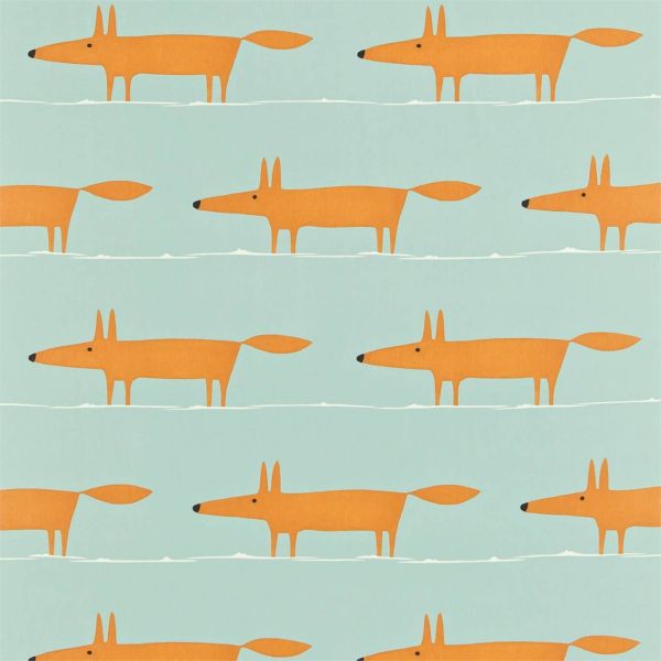 Scion Fabric Mr Fox Sky, Tangerine & Chalk | Allium Interiors